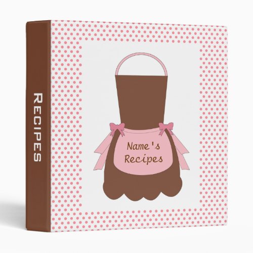 Personalized Retro Pink Brown Apron Recipe Binder