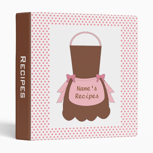 Personalized Retro Pink Brown Apron Recipe Binder (Front/Spine)