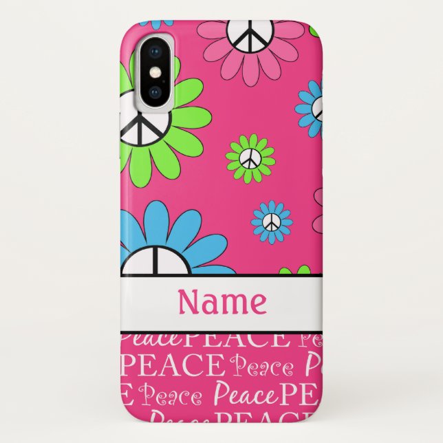 Personalized Retro Pink Peace Sign Pattern Case-Mate iPhone Case (Back)