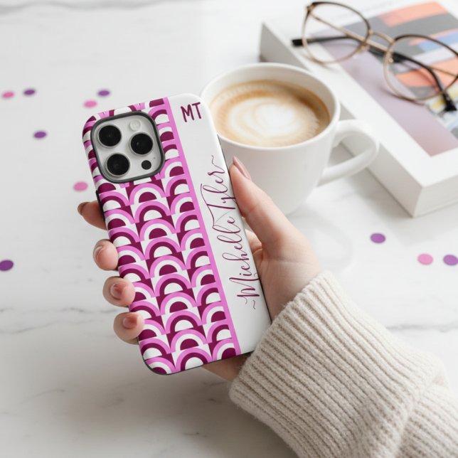 Personalized Retro Pink & Plum Geometric Arcs Case-Mate iPhone Case (Creator Uploaded)