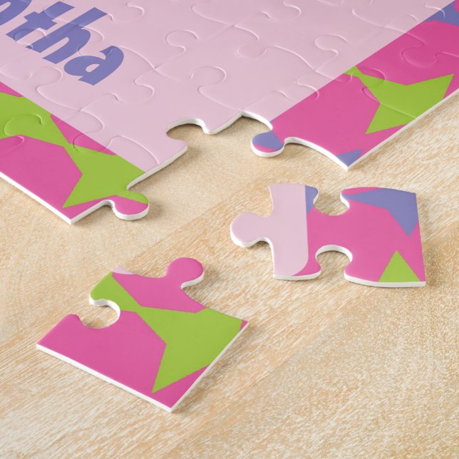 Personalized Retro Pink, Purple and Green Robot Jigsaw Puzzle (Side)