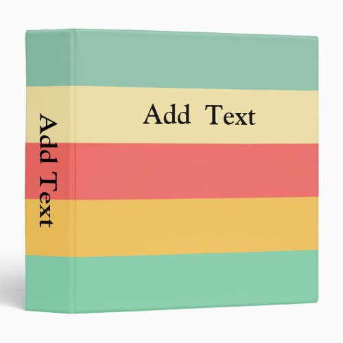 Personalized Retro Pink Yellow Green Blue Stripes 3 Ring Binder