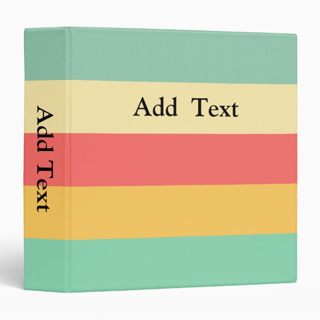 Personalized Retro Pink Yellow Green Blue Stripes 3 Ring Binder (Front/Spine)