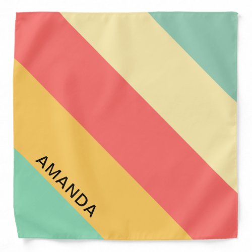 Personalized Retro Pink Yellow Green Blue Stripes Bandana