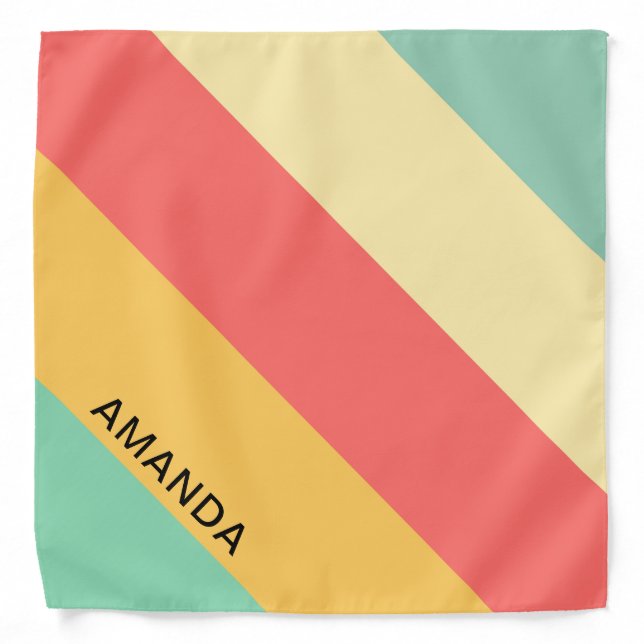 Personalized Retro Pink Yellow Green Blue Stripes Bandana (Front)