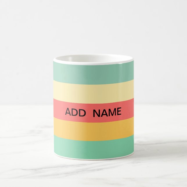Personalized Retro Pink Yellow Green Blue Stripes Coffee Mug (Center)