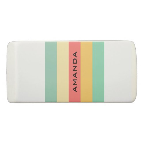 Personalized Retro Pink Yellow Green Blue Stripes Eraser