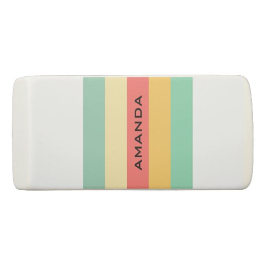 Personalized Retro Pink Yellow Green Blue Stripes Eraser (Front)
