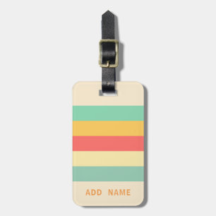 Personalized Retro Pink Yellow Green Blue Stripes Luggage Tag