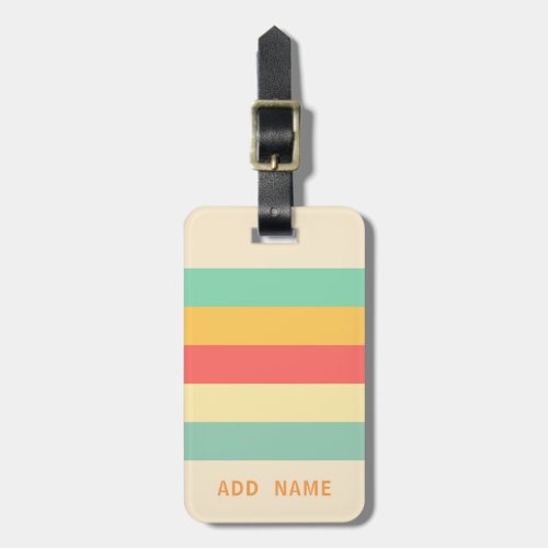 Personalized Retro Pink Yellow Green Blue Stripes Luggage Tag