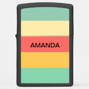Personalized Retro Pink Yellow Green Blue Stripes Zippo Lighter