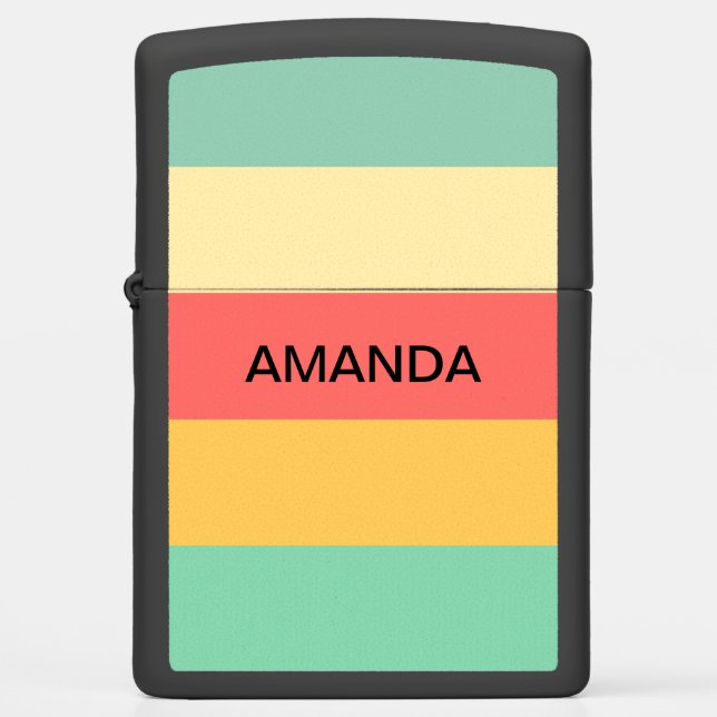 Personalized Retro Pink Yellow Green Blue Stripes Zippo Lighter (Front)