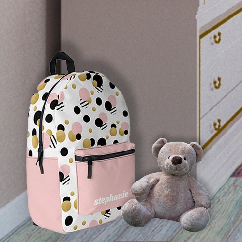 Personalized Retro Polka Dot Blush Pink Printed Backpack