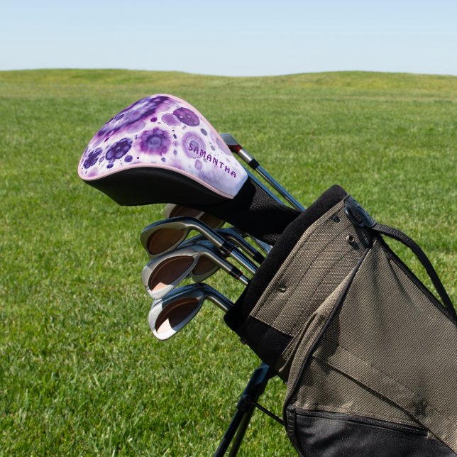 Personalized Retro Purple Violet Pink Art Pattern Golf Head Cover (In Situ)
