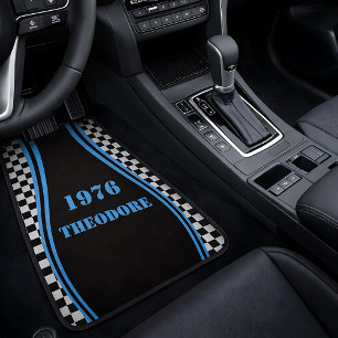 Personalized Retro Racing Blue Stripe Car Floor Mat