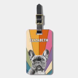 Personalized Retro Rainbow Cute French Bulldog Luggage Tag