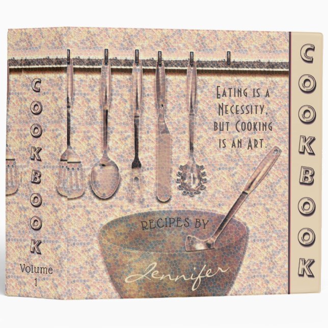 Personalized Retro Recipe Cookbook 3 Ring Binder (Front/Spine)