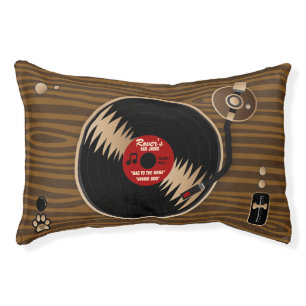 Personalized Retro Record Player Dog Bed (red)