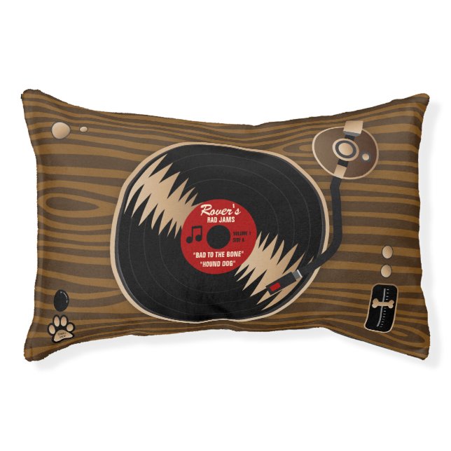 Personalized Retro Record Player Dog Bed (red) (Front)
