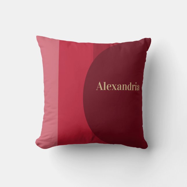 Personalized Retro Red burgundy Stripe Throw Pillow (Front)