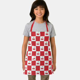 Personalized Retro Red Cherry & Gingham Checkered Apron