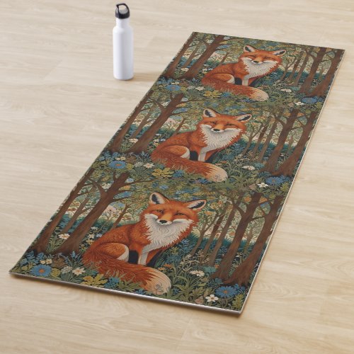 Personalized retro red fox boho botanical  yoga mat