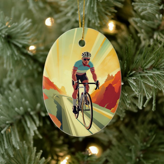 Personalized Retro Road Cyclist Bike Christmas Ceramic Ornament (Tree)