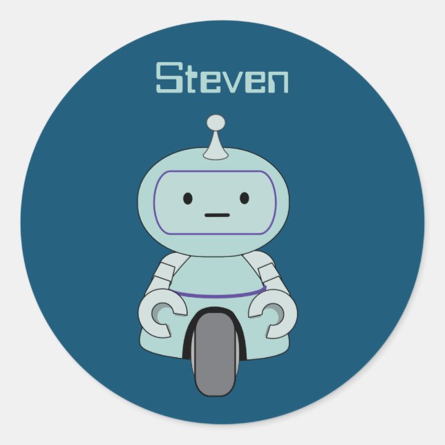 Personalized Retro Robot Illustration Classic Round Sticker (Front)