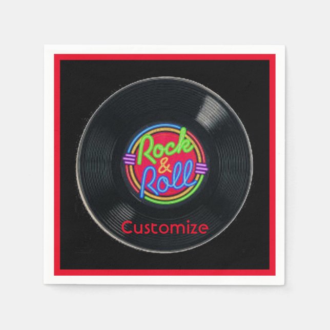 Personalized Retro Rock and Roll Vinyl Napkins (Front)