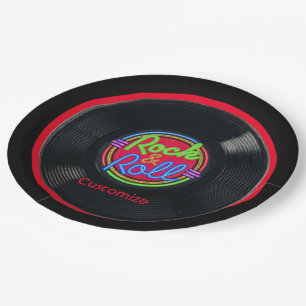 Personalized Retro Rock and Roll Vinyl Paper Plates