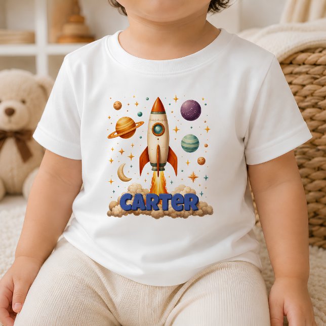Personalized Retro Rocket Toddler T-shirt (Personalized Retro Rocket Ship Toddler T-shirt)