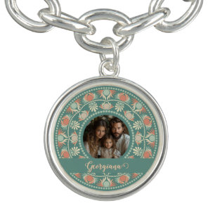 Personalized Retro Sage & Sand Mandala Photo Frame Bracelet