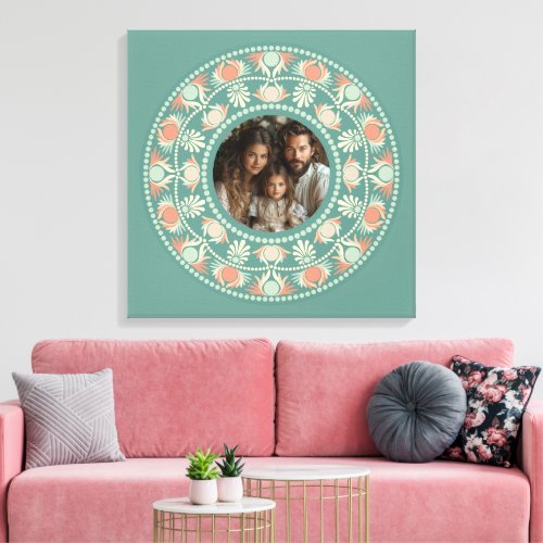 Personalized Retro Sage &amp; Sand Mandala Photo Frame Canvas Print