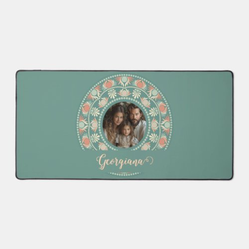 Personalized Retro Sage &amp; Sand Mandala Photo Frame Desk Mat