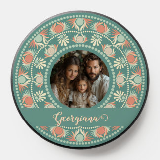 Personalized Retro Sage & Sand Mandala Photo Frame PopSocket