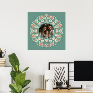 Personalized Retro Sage & Sand Mandala Photo Frame Poster