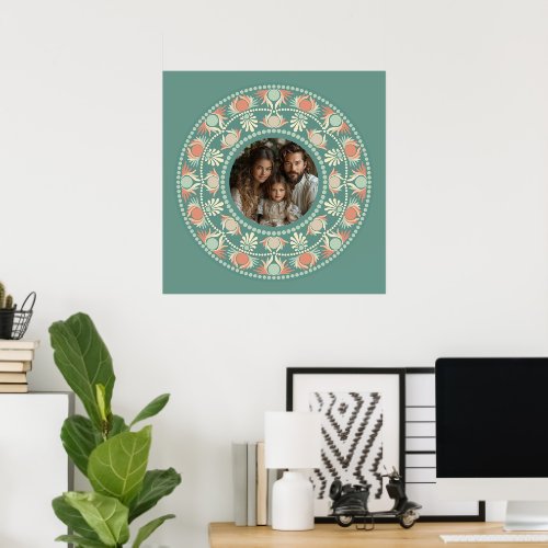 Personalized Retro Sage &amp; Sand Mandala Photo Frame Poster