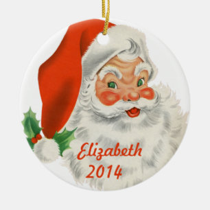 Personalized Retro Santa Claus Ceramic Ornament
