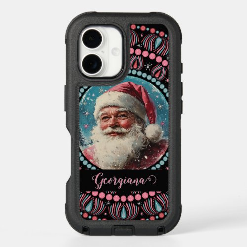 Personalized Retro Santa Pinkmas Floral Mandala iPhone 16 Case