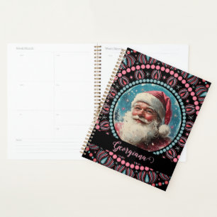 Personalized Retro Santa Pinkmas Floral Mandala Planner