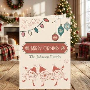 Personalized Retro Santa String Lights Christmas Holiday Card