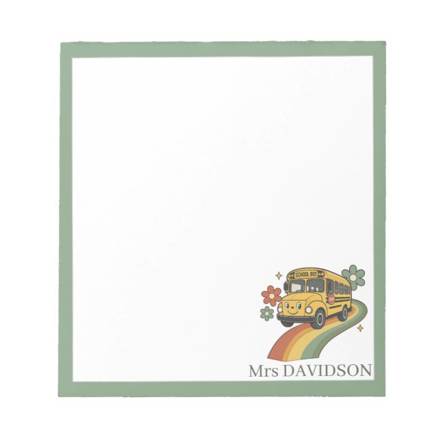 Personalized Retro School Bus Teacher Notepad (Front)