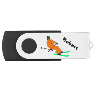 Personalized Retro Skier Skiing Ski Illustrated  Flash Drive