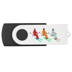 Personalized Retro Skiers Skiing Ski Illustrated Flash Drive
