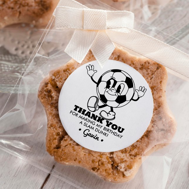 Personalized Retro Soccer Birthday Party Thank You Classic Round Sticker (Creator Uploaded)