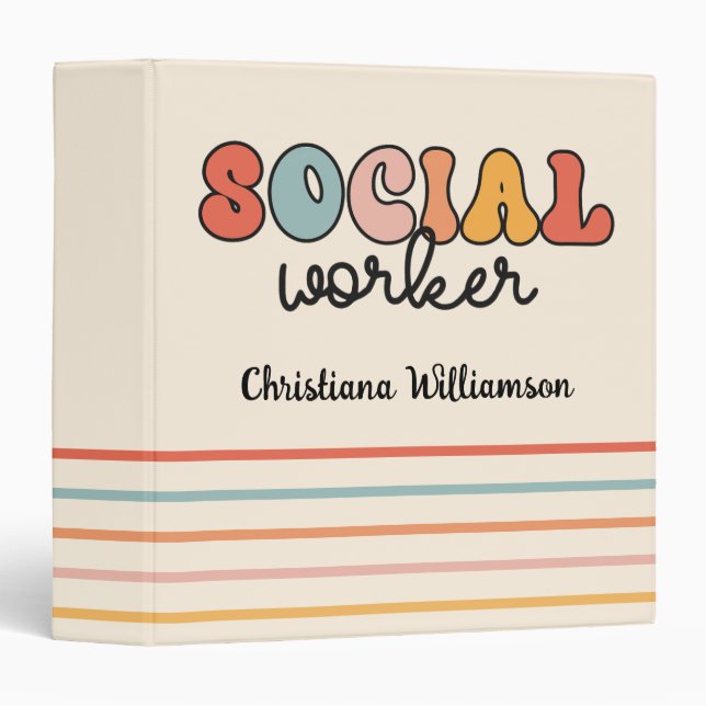 Personalized Retro Social Worker 3 Ring Binder (Front/Spine)