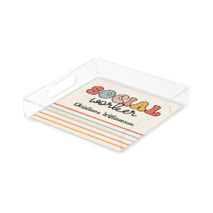 Personalized Retro Social Worker Acrylic Tray
