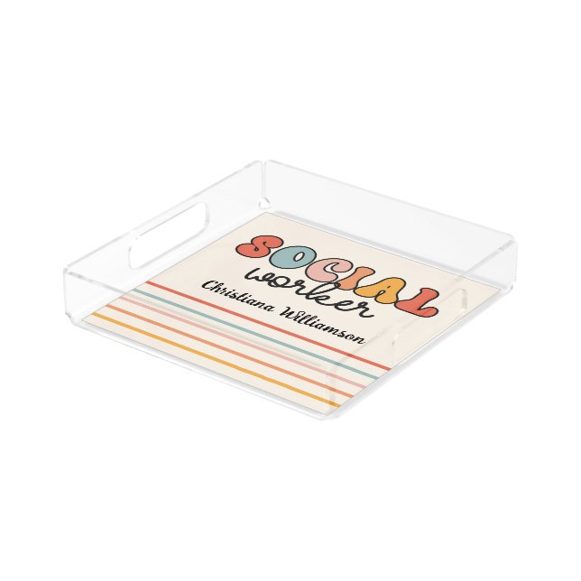 Personalized Retro Social Worker Acrylic Tray (Angled)