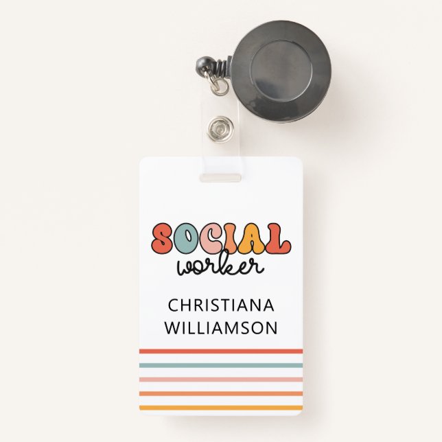 Personalized Retro Social Worker Badge (Front with Retractable)