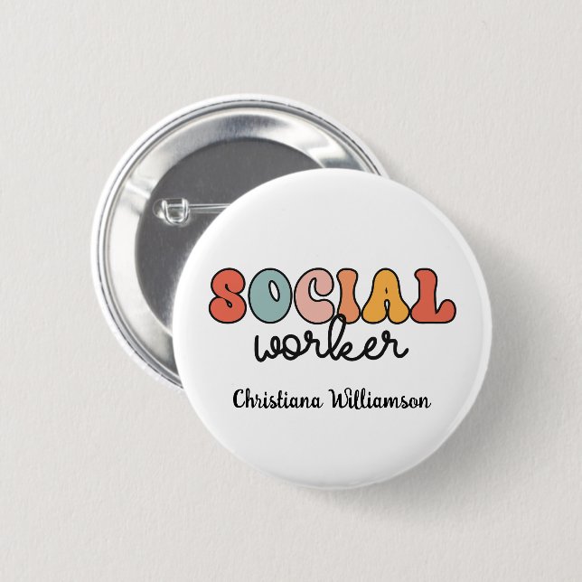Personalized Retro Social Worker Button (Front & Back)